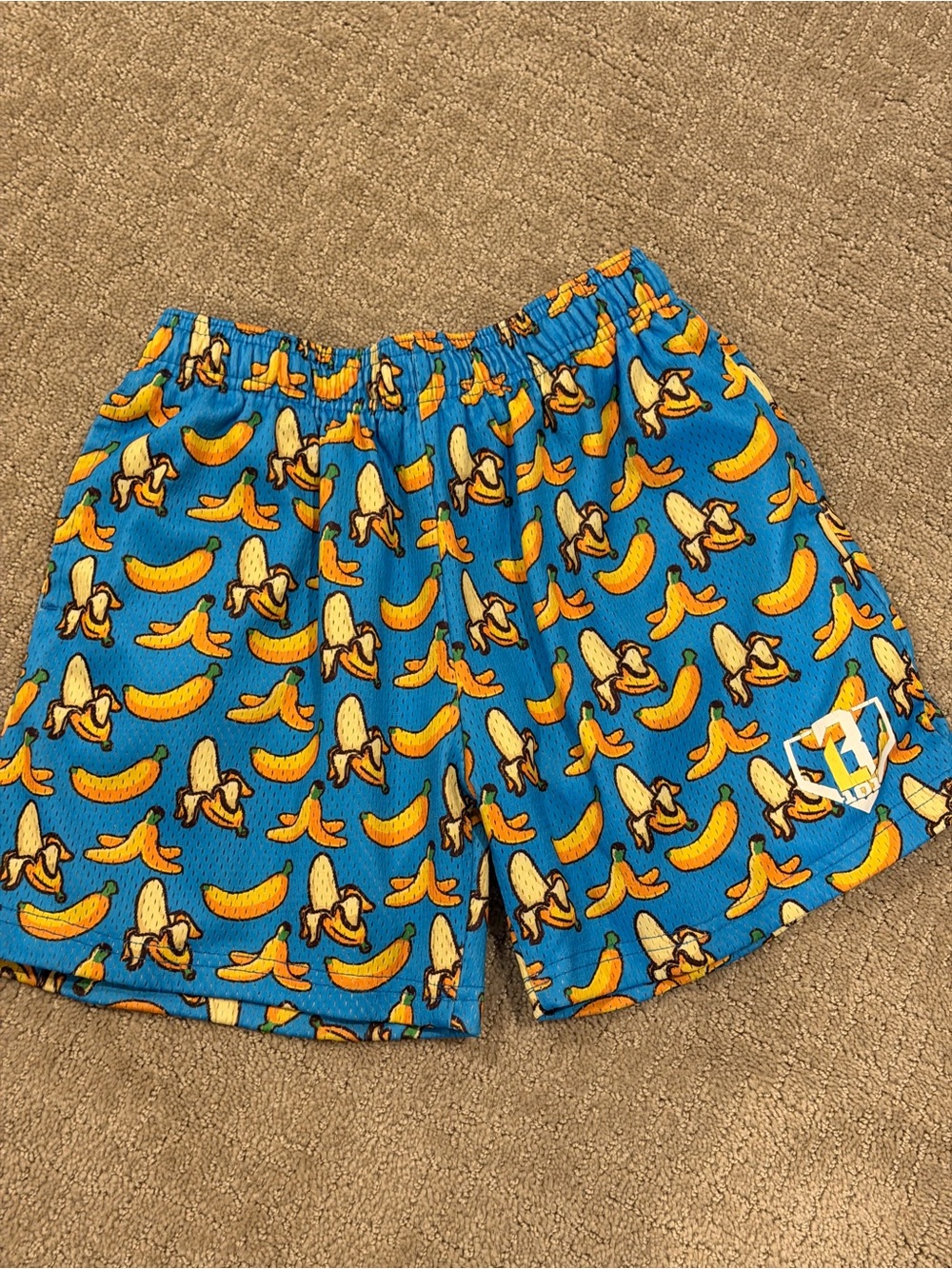Baseball 101 Kids Blue Banana-Print Swim Shorts